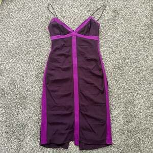 Nicole Miller Collection Purple and Dark Plum Silk Blend Ruched Mini Dress